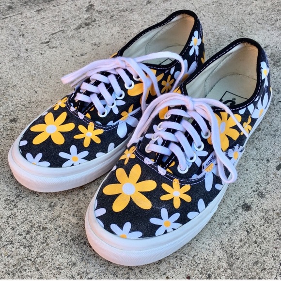 checkered vans with daisies